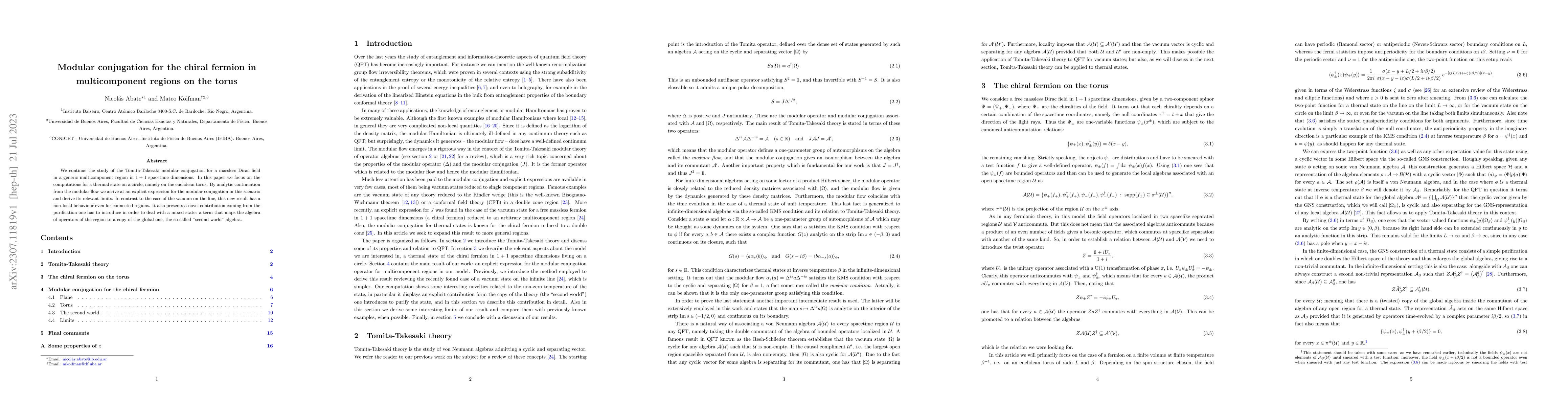 Thumbnail for Modular conjugation for the chiral fermion in multicomponent regions on
  the torus