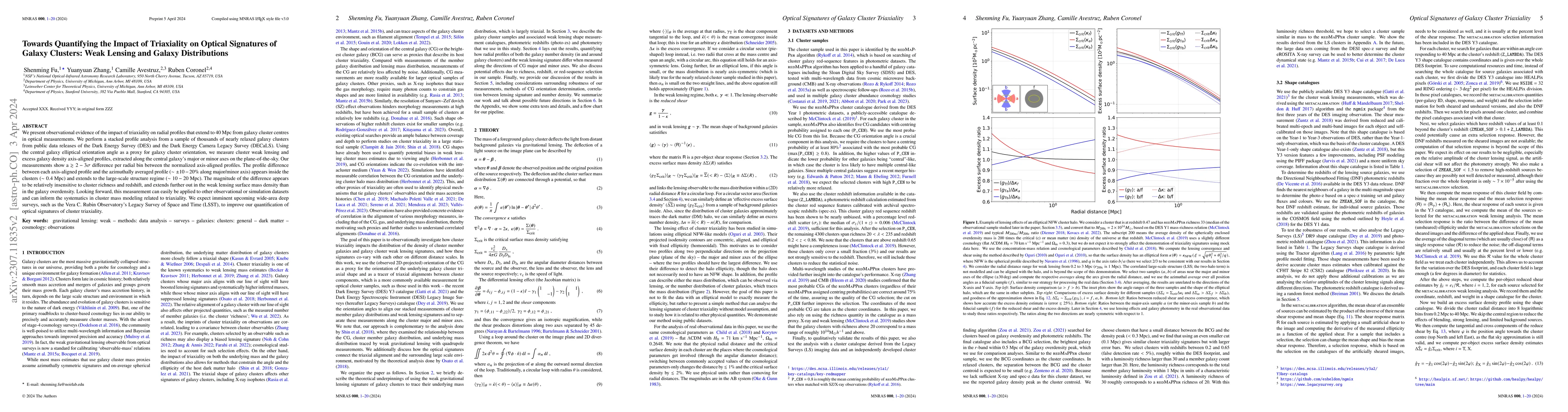 Thumbnail for Towards Quantifying the Impact of Triaxiality on Optical Signatures of
  Galaxy Clusters: Weak Lensing and Galaxy Distributions