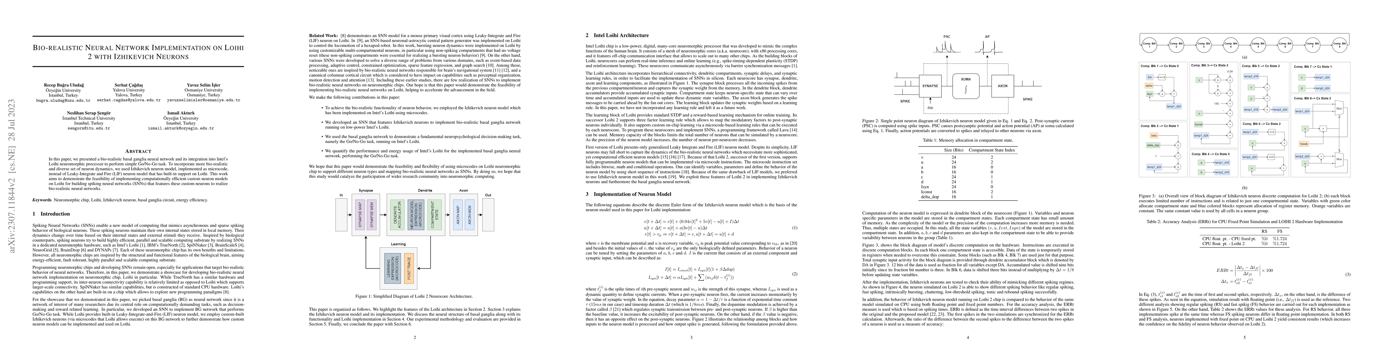 Thumbnail for Bio-realistic Neural Network Implementation on Loihi 2 with Izhikevich
  Neurons