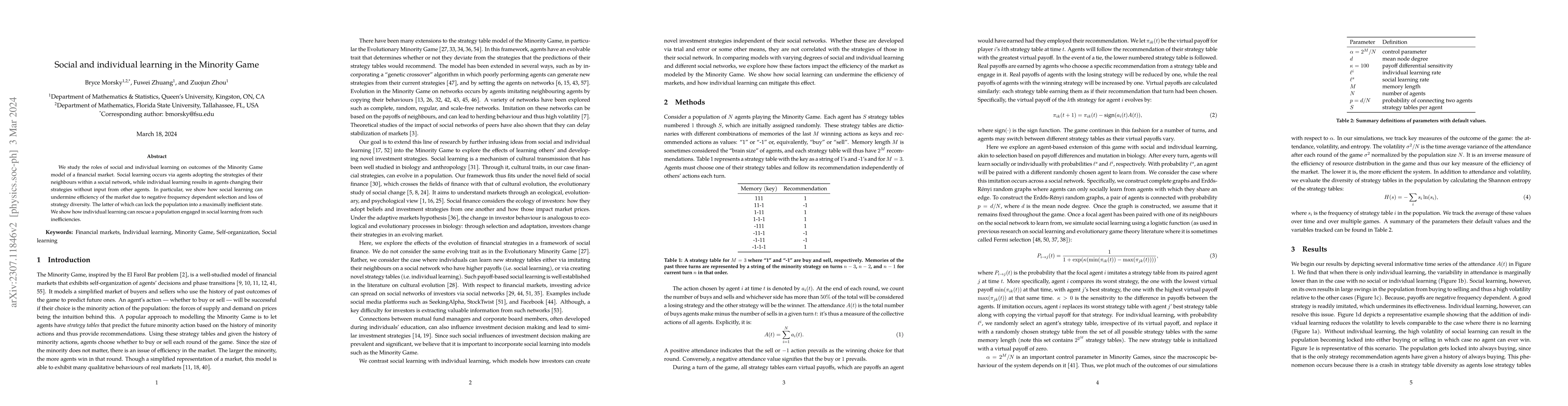 Thumbnail for Social and individual learning in the Minority Game