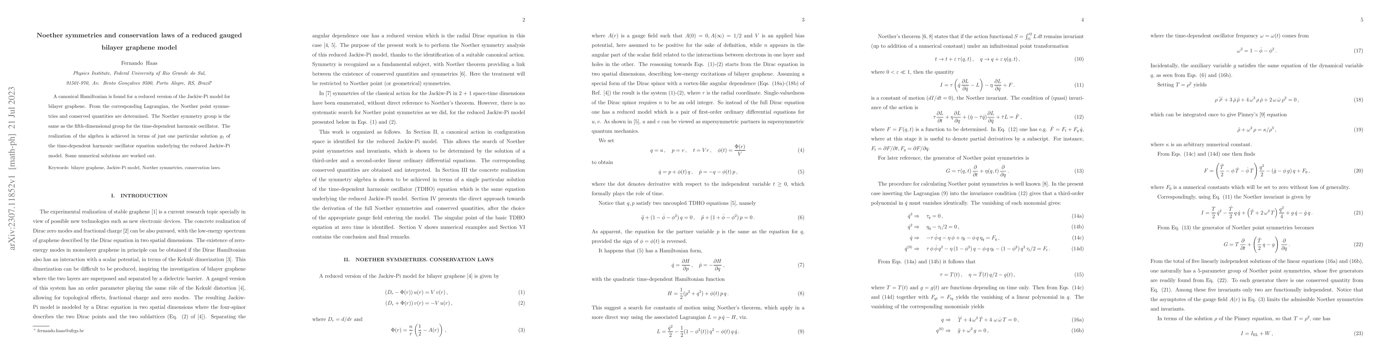 Thumbnail for Noether symmetries and conservation laws of a reduced gauged bilayer
  graphene model