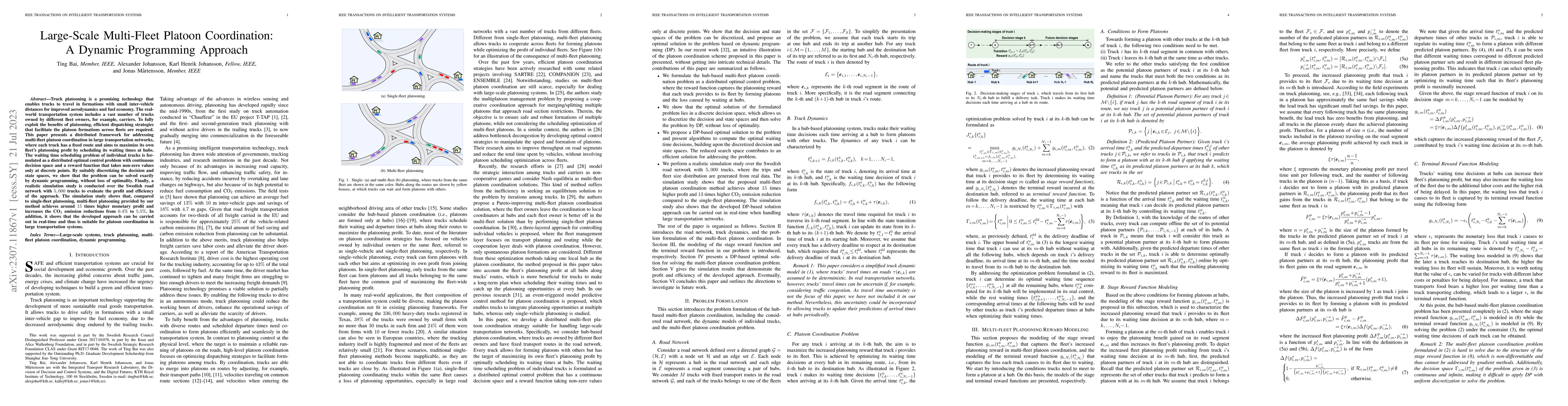 Thumbnail for Large-Scale Multi-Fleet Platoon Coordination: A Dynamic Programming
  Approach