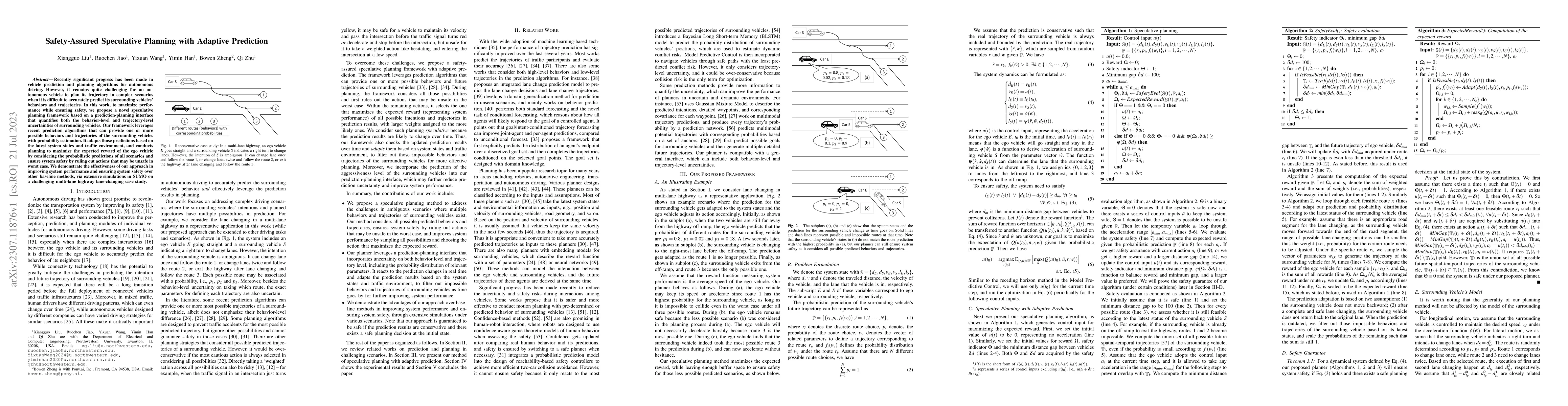 Thumbnail for Safety-Assured Speculative Planning with Adaptive Prediction