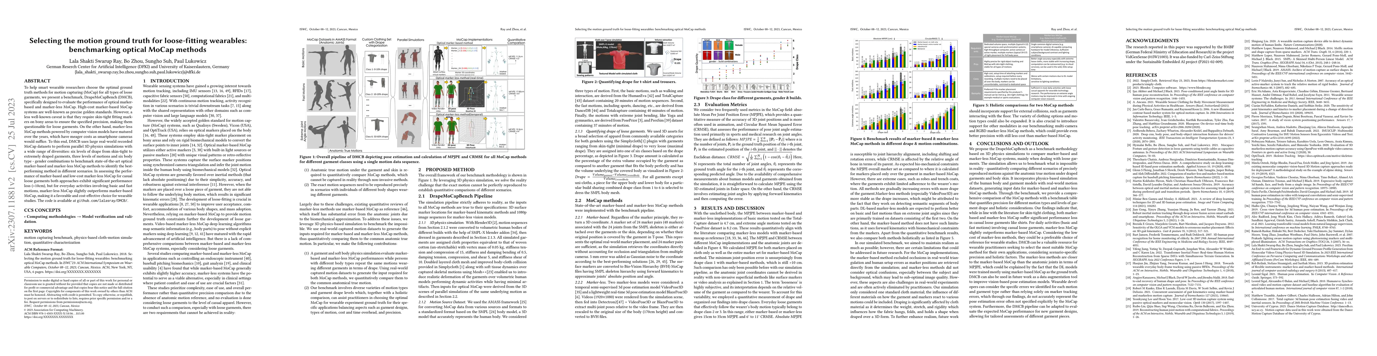 Thumbnail for Selecting the motion ground truth for loose-fitting wearables:
  benchmarking optical MoCap methods
