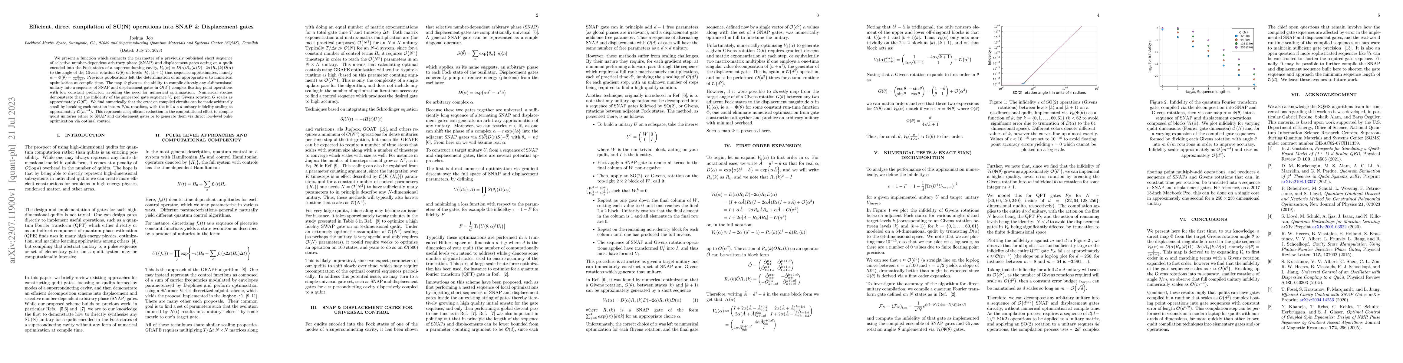 Thumbnail for Efficient, direct compilation of SU(N) operations into SNAP &
  Displacement gates