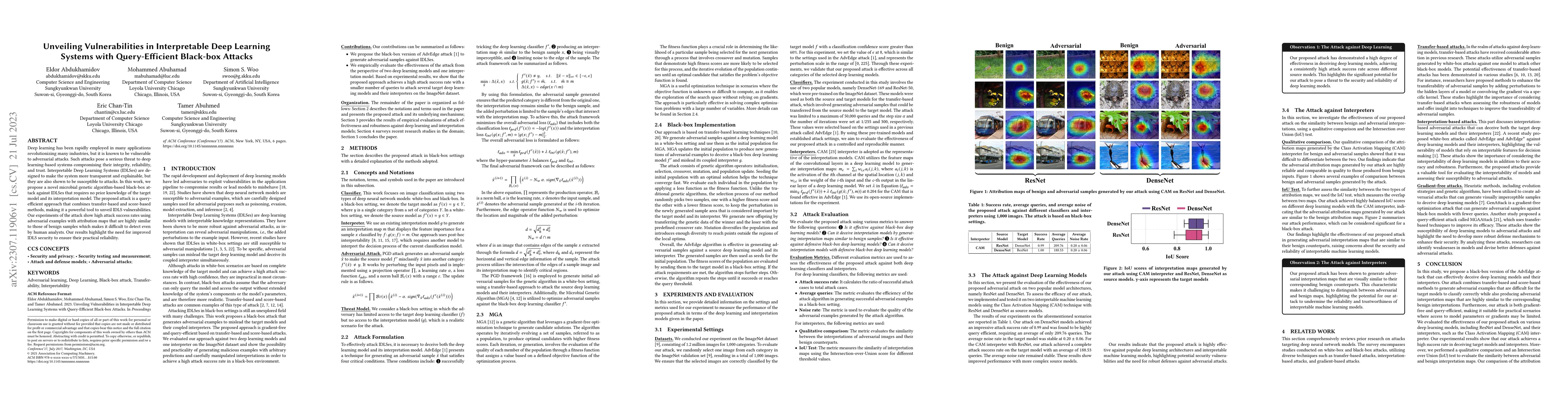 Thumbnail for Unveiling Vulnerabilities in Interpretable Deep Learning Systems with
  Query-Efficient Black-box Attacks