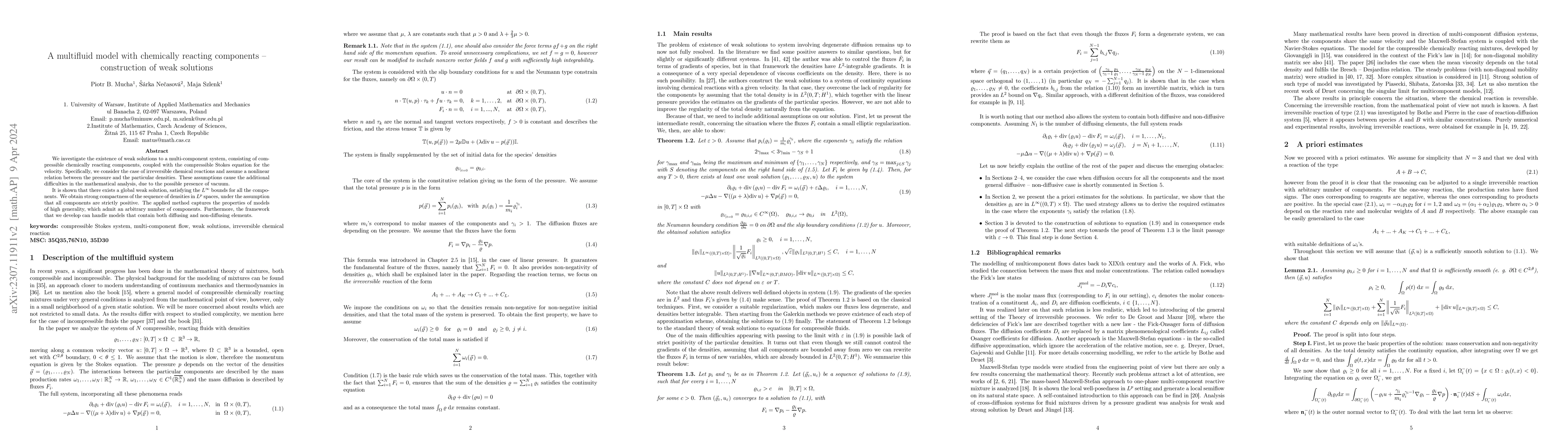 Thumbnail for A multifluid model with chemically reacting components -- construction
  of weak solutions