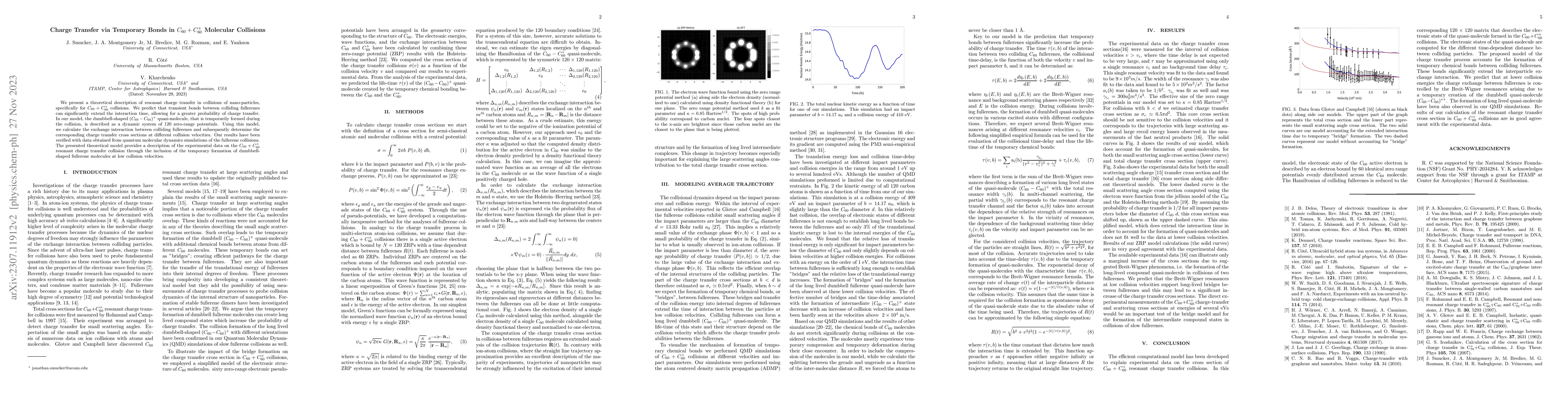 Thumbnail for Charge Transfer via Temporary Bonds in $C_{60} + C_{60}^+$ Molecular
  Collisions