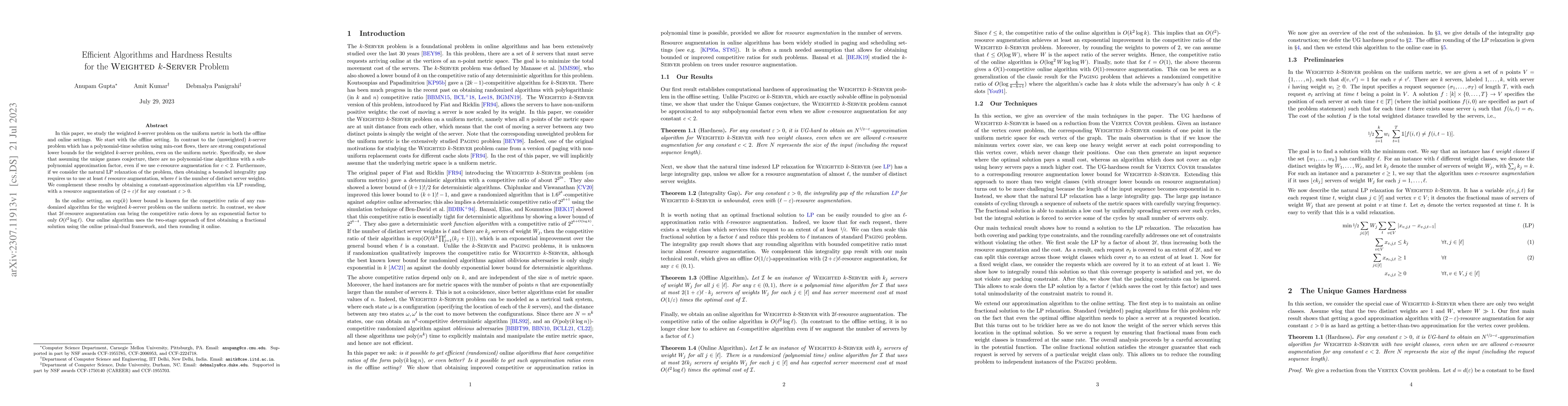 Thumbnail for Efficient Algorithms and Hardness Results for the Weighted $k$-Server
  Problem