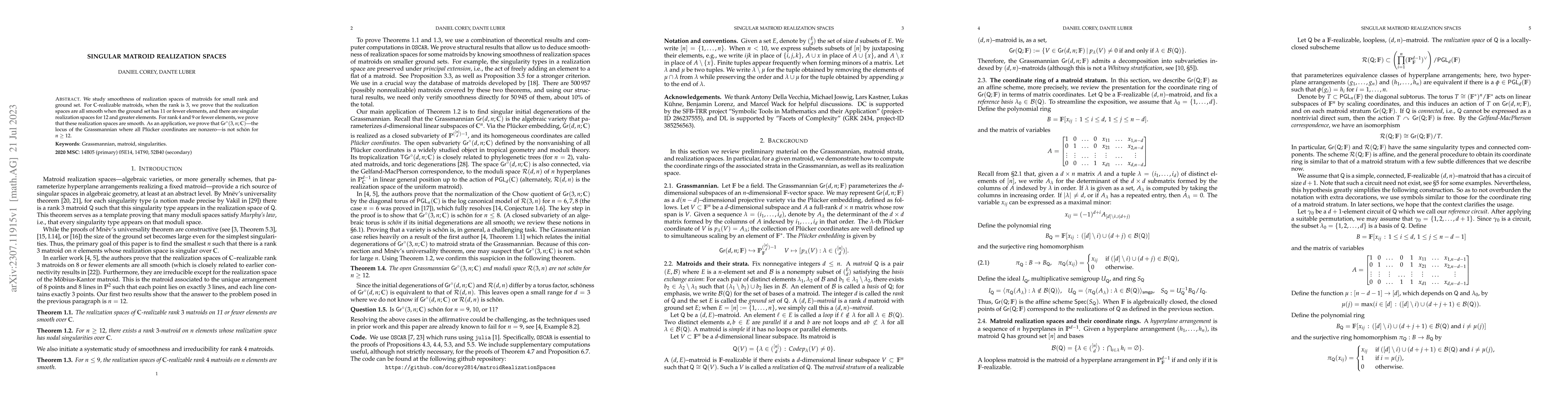 Thumbnail for Singular matroid realization spaces
