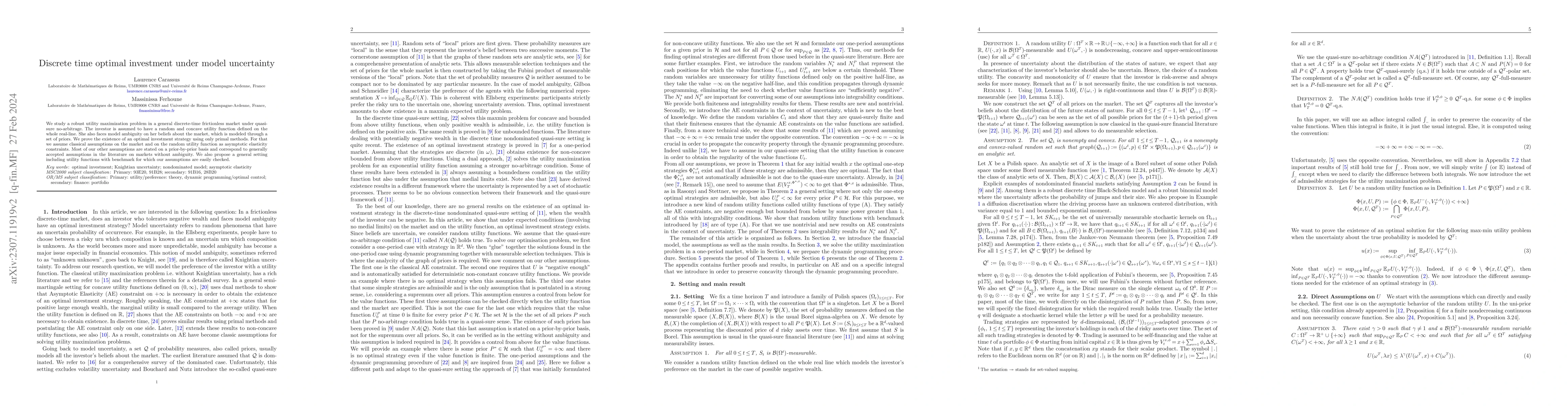 Thumbnail for Discrete time optimal investment under model uncertainty