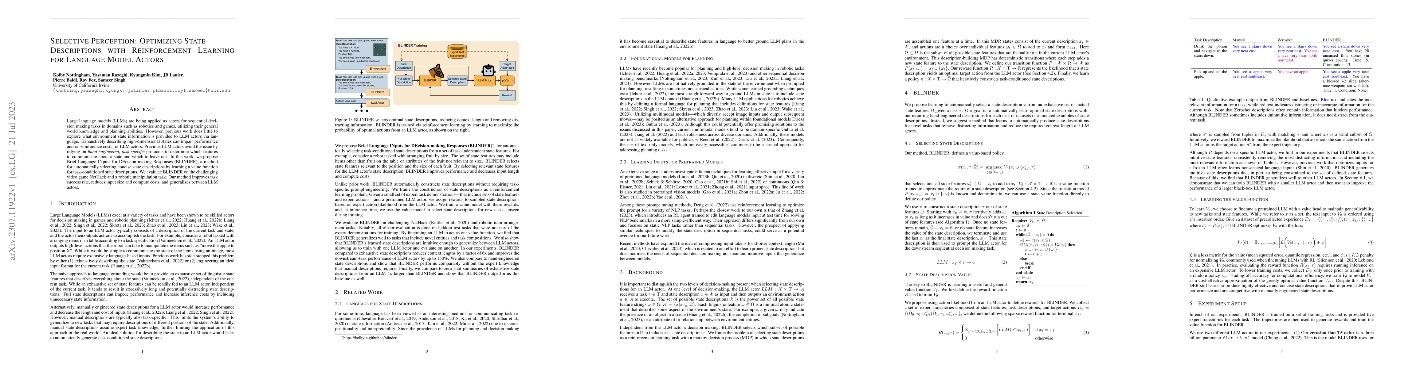 Thumbnail for Selective Perception: Optimizing State Descriptions with Reinforcement
  Learning for Language Model Actors