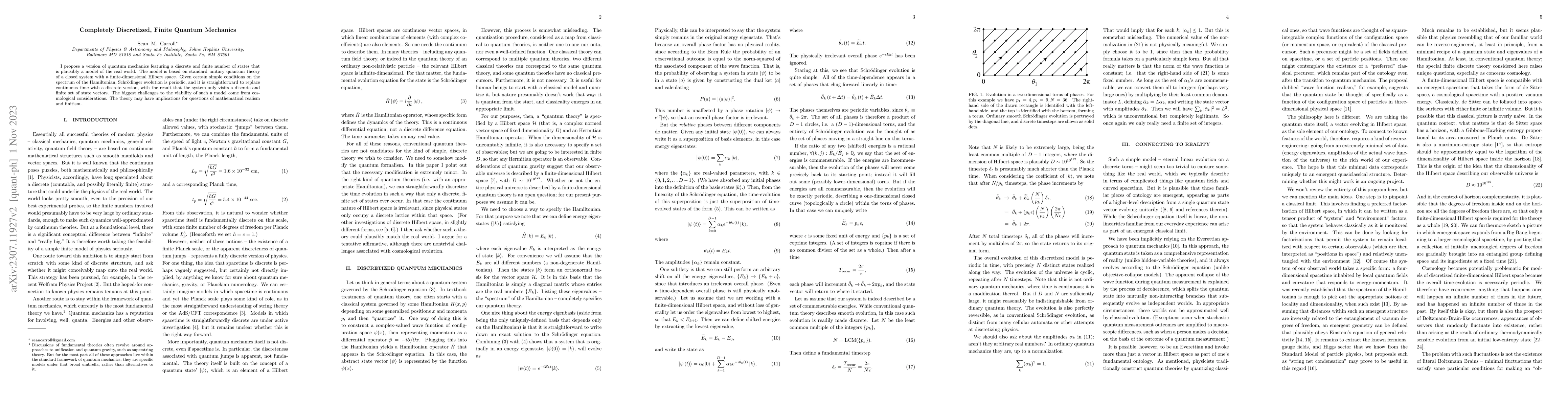 Thumbnail for Completely Discretized, Finite Quantum Mechanics