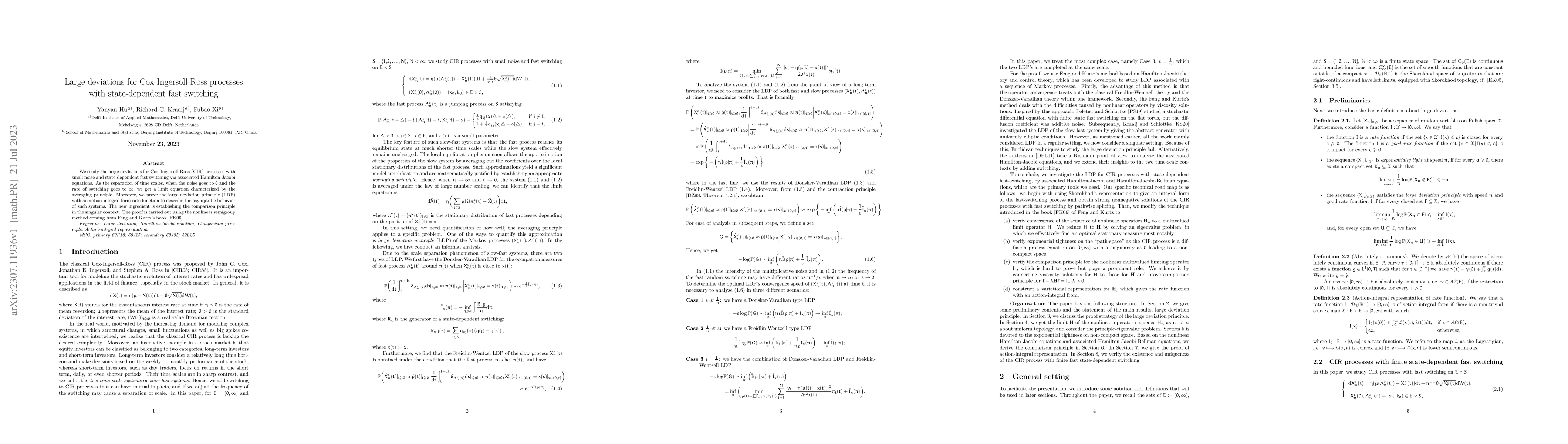 Thumbnail for Large deviations for Cox-Ingersoll-Ross processes with state-dependent
  fast switching