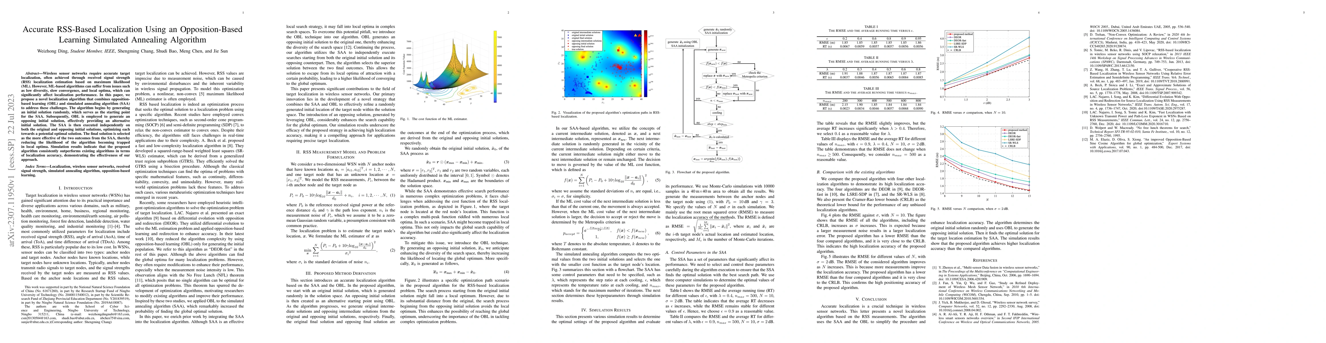 Thumbnail for Accurate RSS-Based Localization Using an Opposition-Based Learning
  Simulated Annealing Algorithm