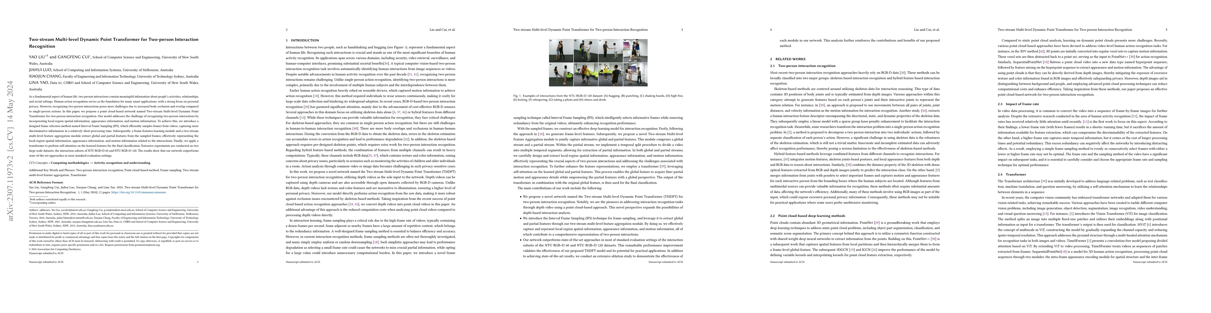 Thumbnail for Two-stream Multi-level Dynamic Point Transformer for Two-person
  Interaction Recognition