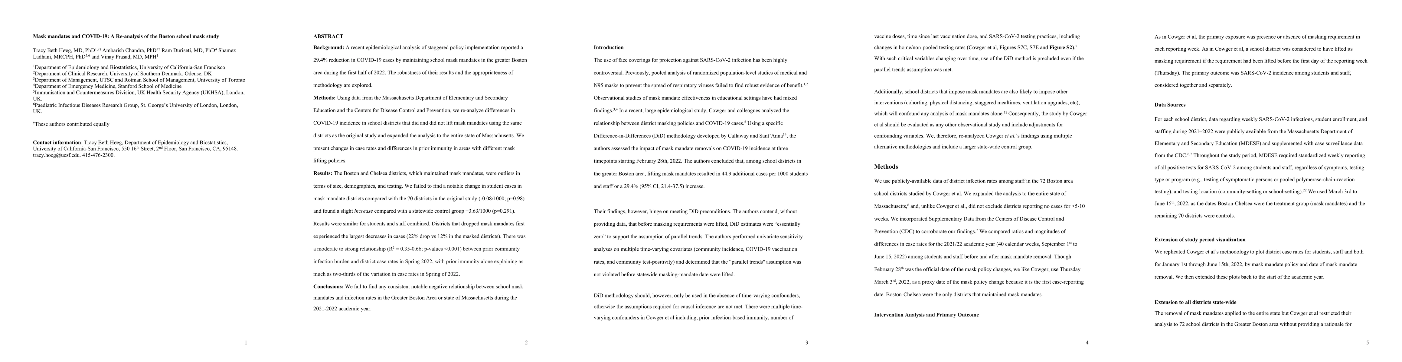 Thumbnail for Mask mandates and COVID-19: A Re-analysis of the Boston school mask
  study