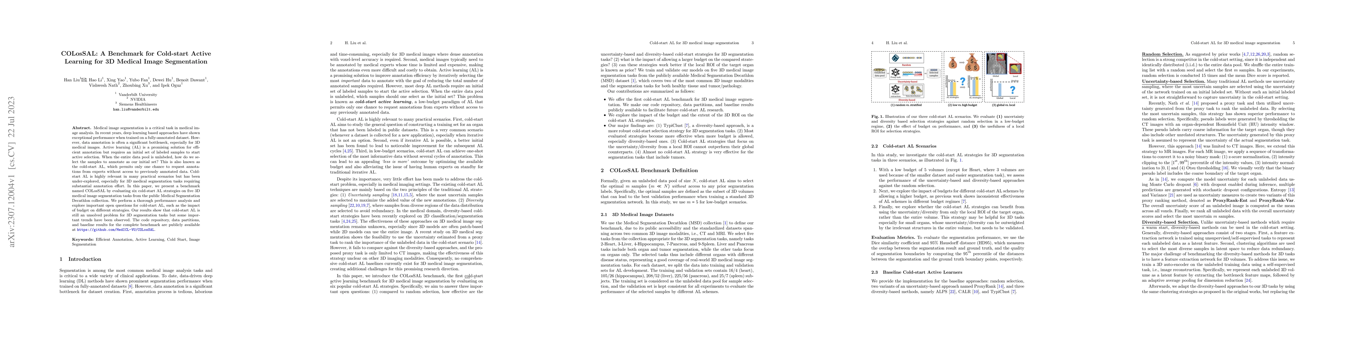 Thumbnail for COLosSAL: A Benchmark for Cold-start Active Learning for 3D Medical
  Image Segmentation