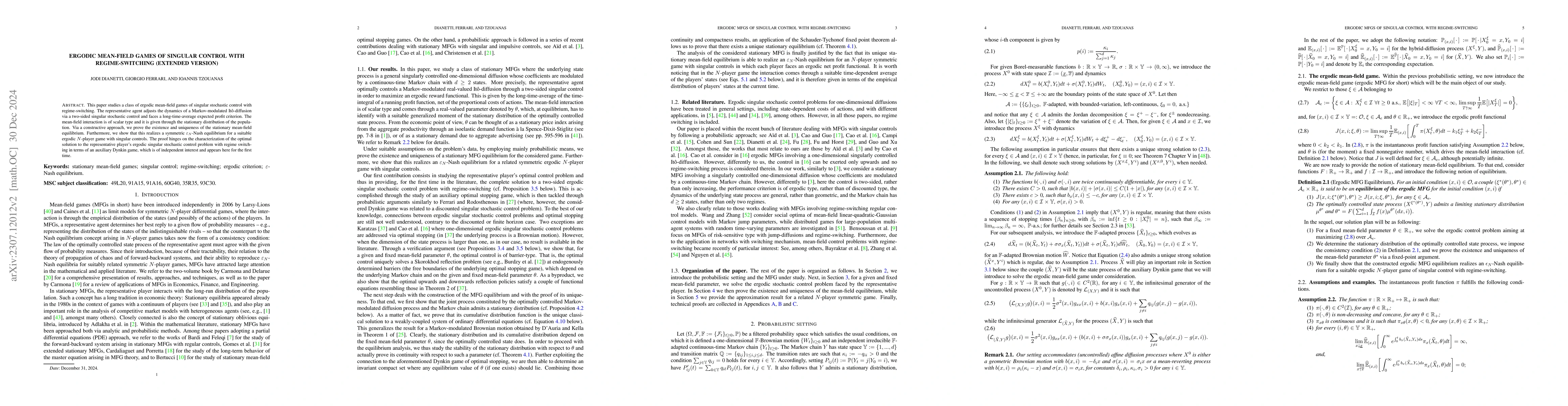 Thumbnail for Ergodic Mean-Field Games of Singular Control with Regime-Switching
  (Extended Version)