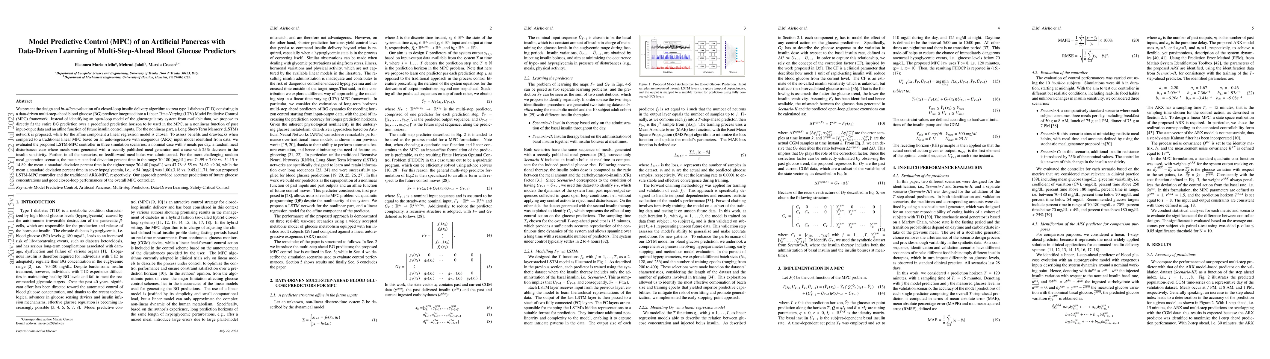 Thumbnail for Model Predictive Control (MPC) of an Artificial Pancreas with
  Data-Driven Learning of Multi-Step-Ahead Blood Glucose Predictors