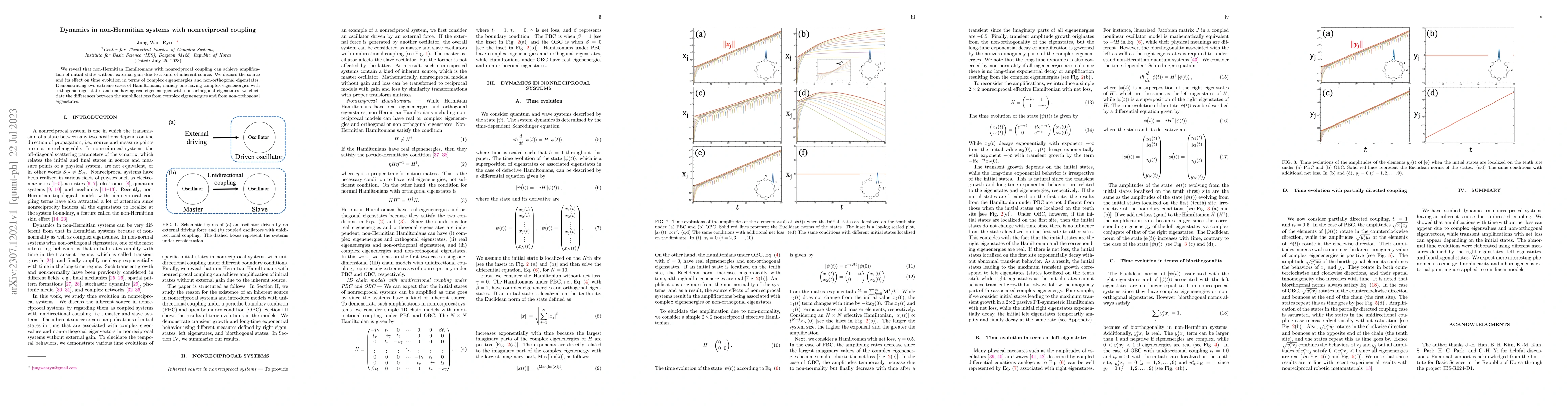 Thumbnail for Dynamics in non-Hermitian systems with nonreciprocal coupling