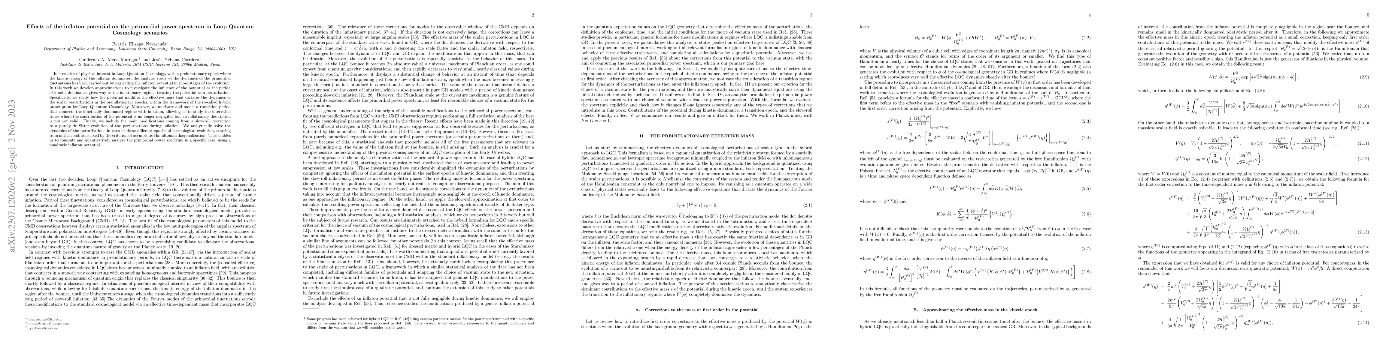 Thumbnail for Effects of the inflaton potential on the primordial power spectrum in
  Loop Quantum Cosmology scenarios