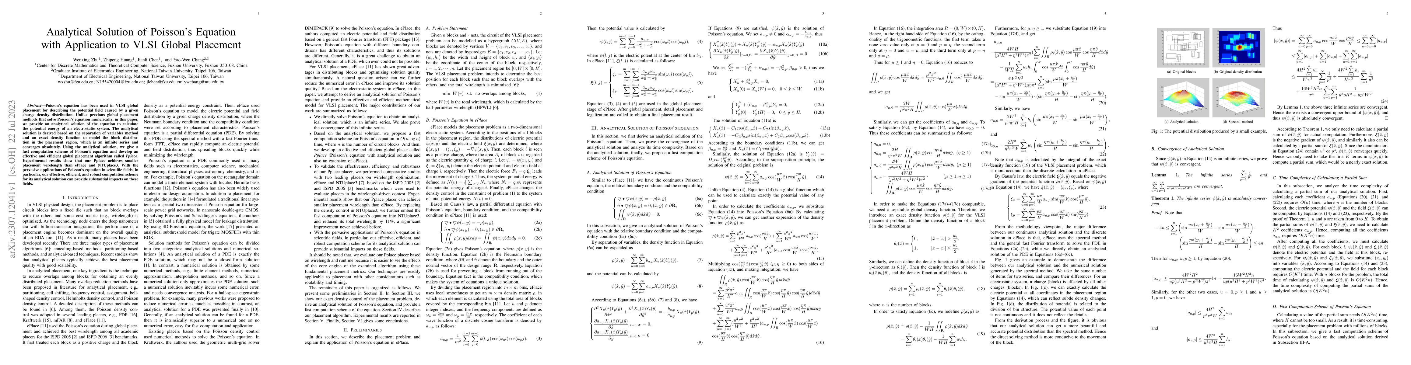 Thumbnail for Analytical Solution of Poisson's Equation with Application to VLSI
  Global Placement