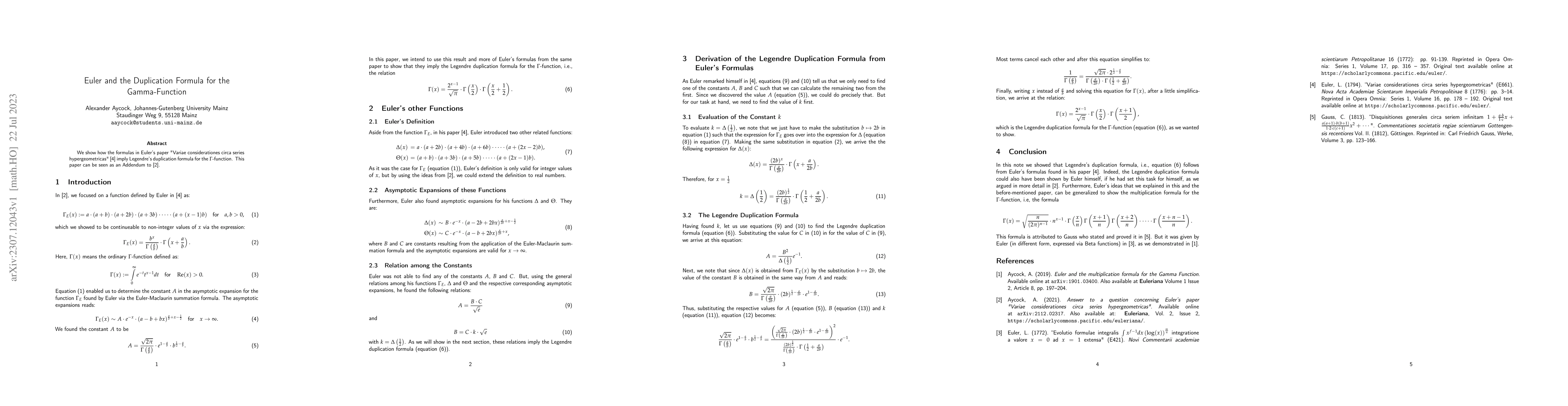 Thumbnail for Euler and the Duplication Formula for the Gamma-Function