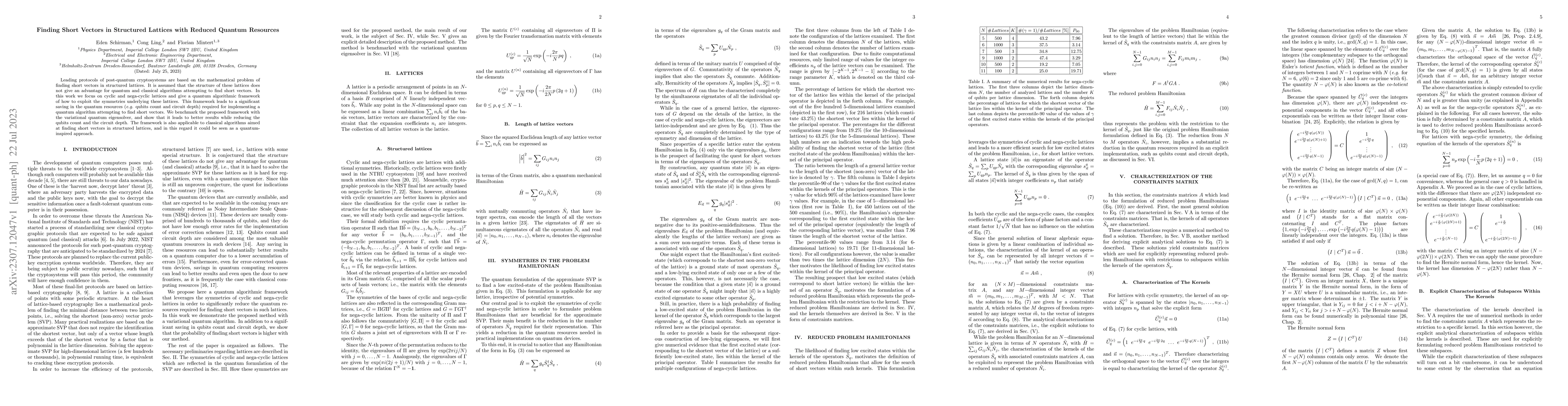 Thumbnail for Finding Short Vectors in Structured Lattices with Reduced Quantum
  Resources