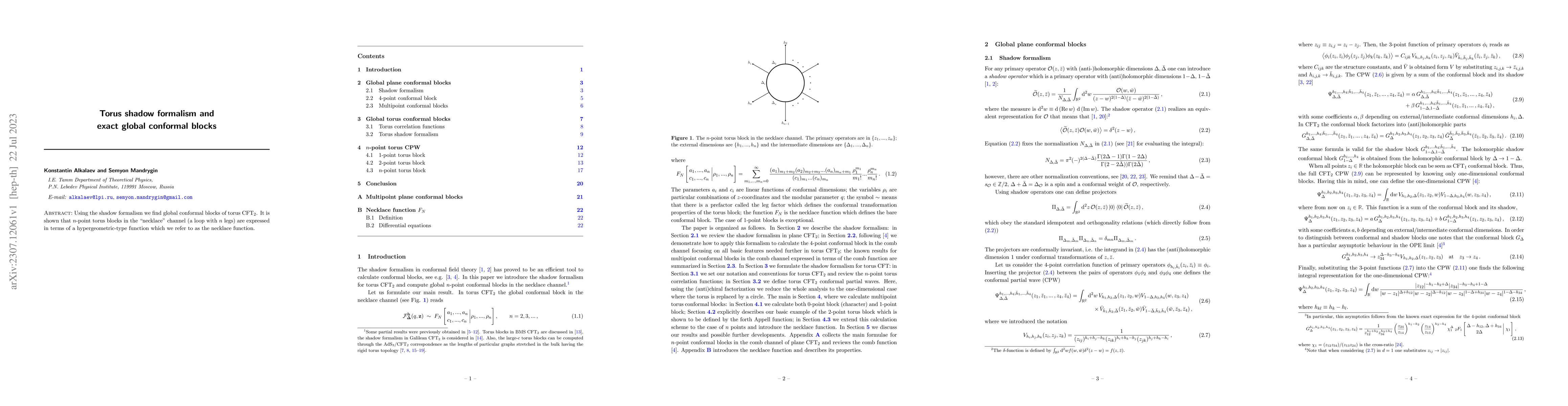 Thumbnail for Torus shadow formalism and exact global conformal blocks