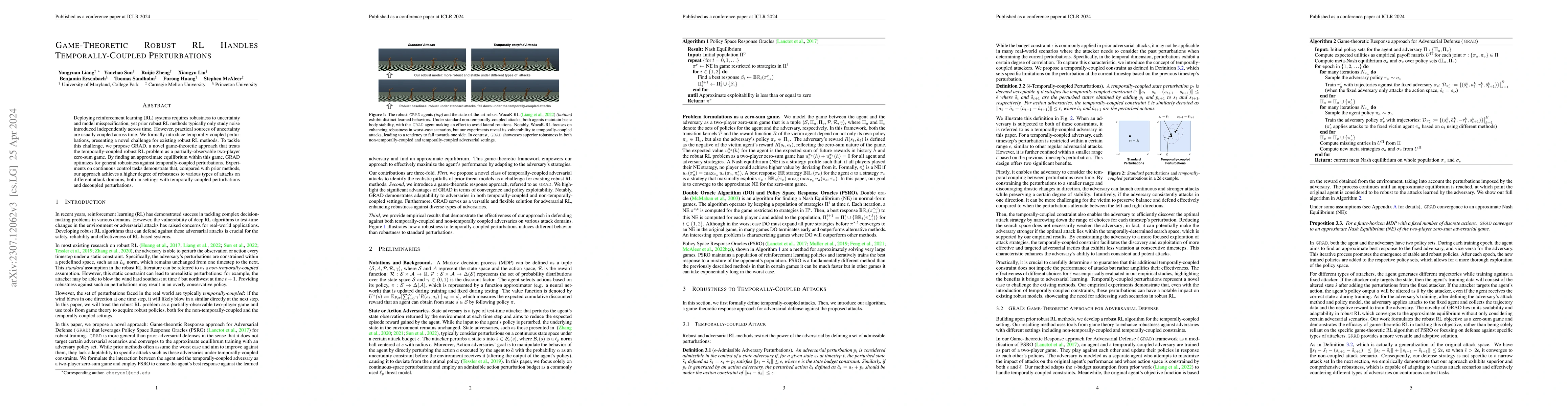 Thumbnail for Game-Theoretic Robust Reinforcement Learning Handles Temporally-Coupled
  Perturbations
