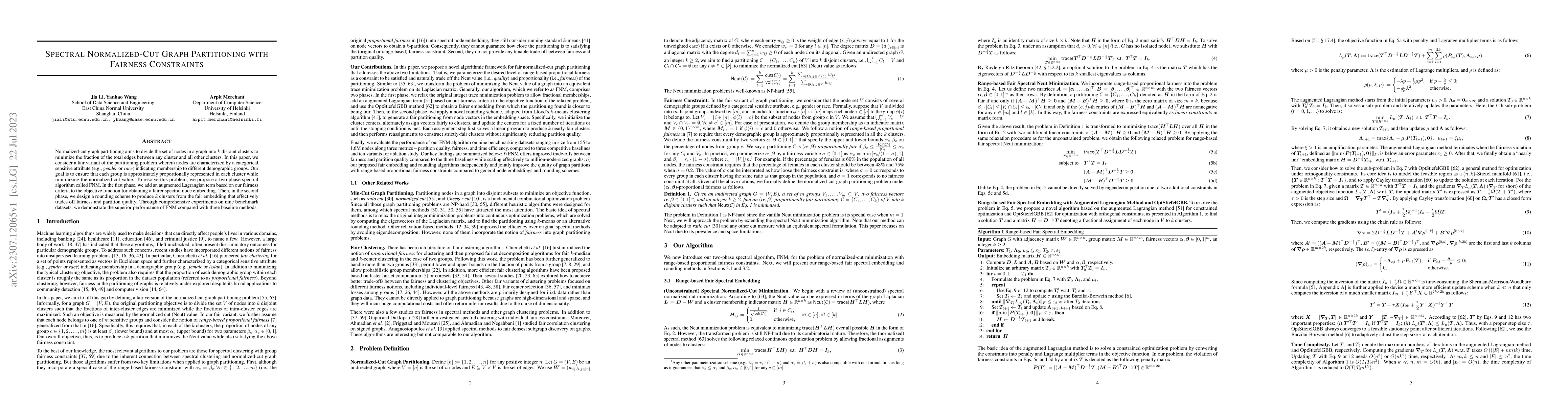 Thumbnail for Spectral Normalized-Cut Graph Partitioning with Fairness Constraints