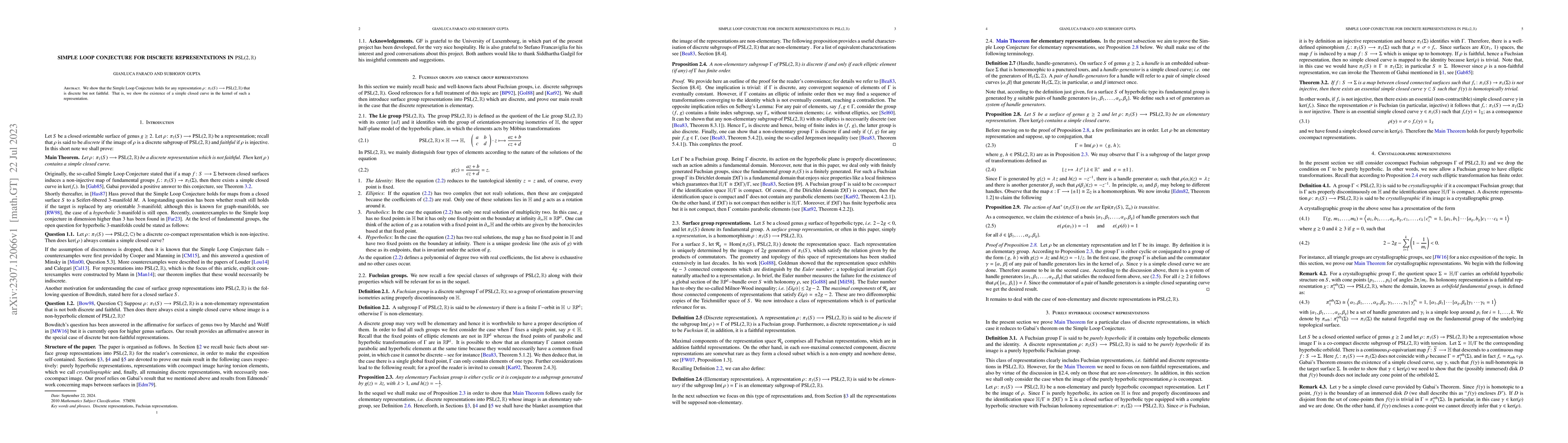 Thumbnail for Simple loop conjecture for discrete representations in PSL$(2,\,\mathbb
  R)$