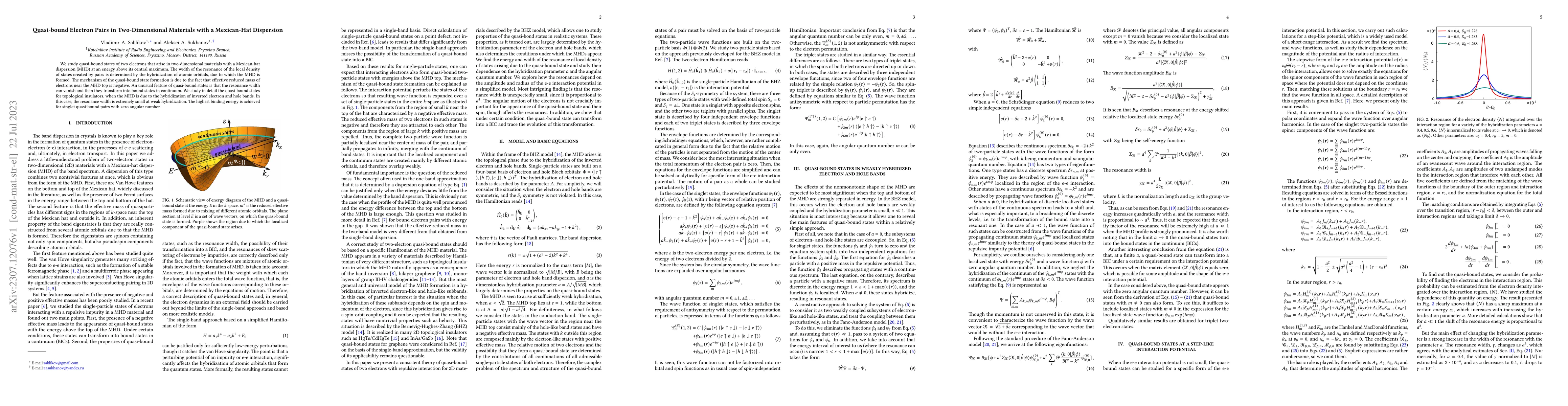 Thumbnail for Quasi-bound Electron Pairs in Two-Dimensional Materials with a
  Mexican-Hat Dispersion