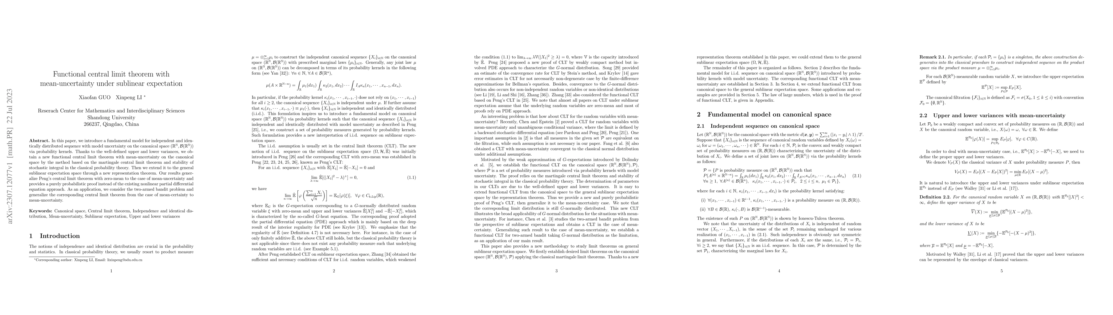 Thumbnail for Functional central limit theorem with mean-uncertainty under sublinear
  expectation
