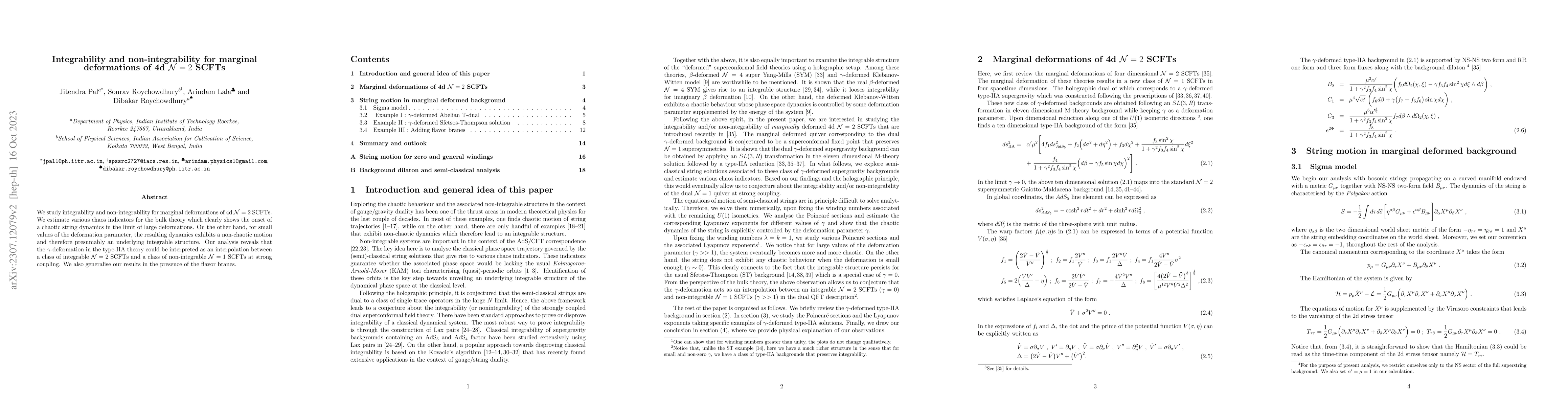 Thumbnail for Integrability and non-integrability for marginal deformations of 4d
  $\mathcal N = 2$ SCFTs