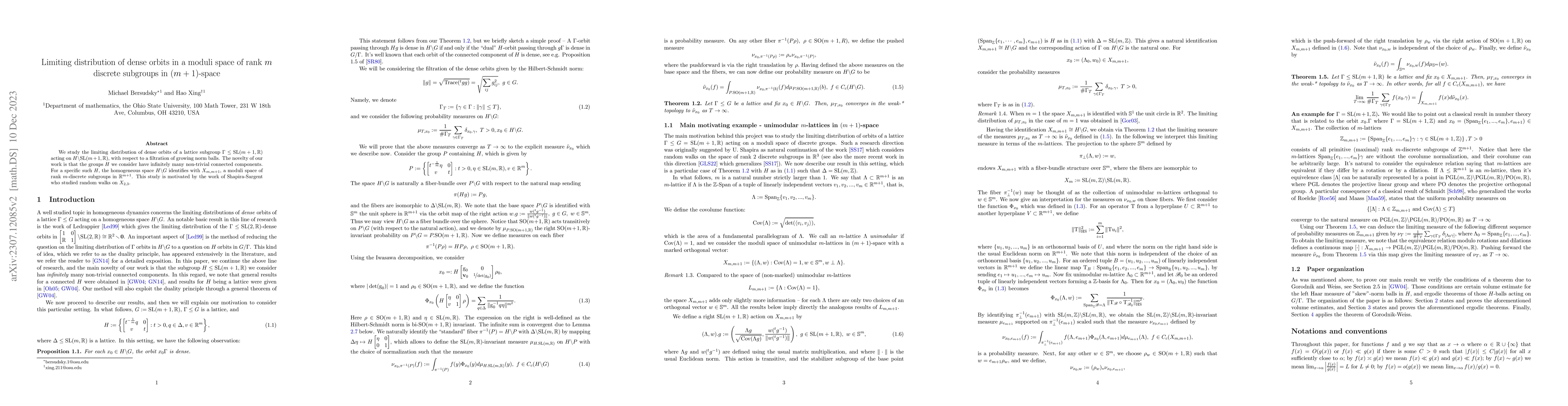 Thumbnail for Limiting distribution of dense orbits in a moduli space of rank $m$
  discrete subgroups in $(m+1)$-space