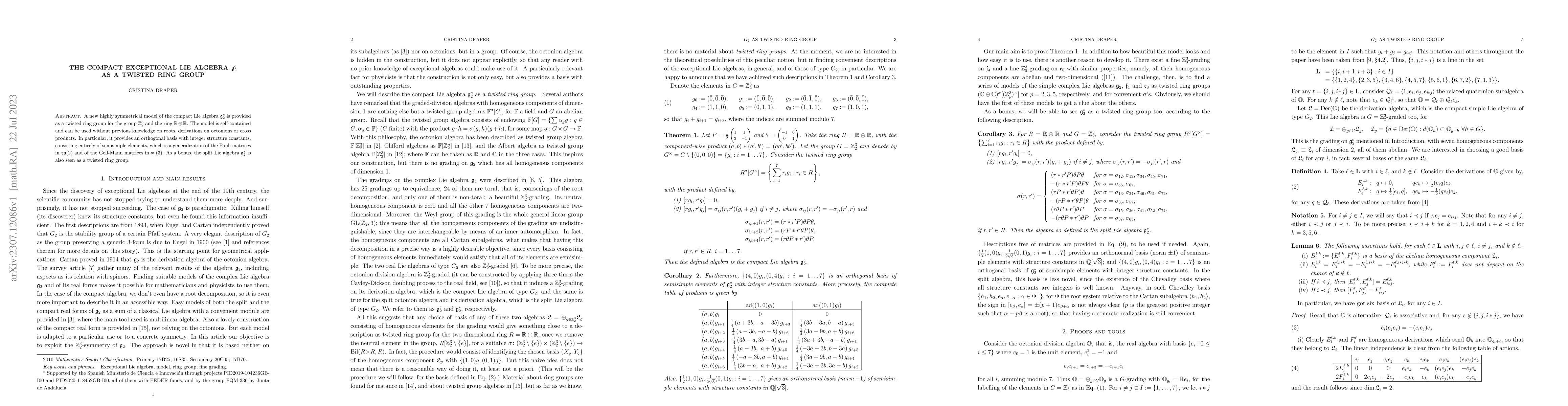 Thumbnail for The compact exceptional Lie algebra $\mathfrak g^c_2$ as a twisted ring
  group