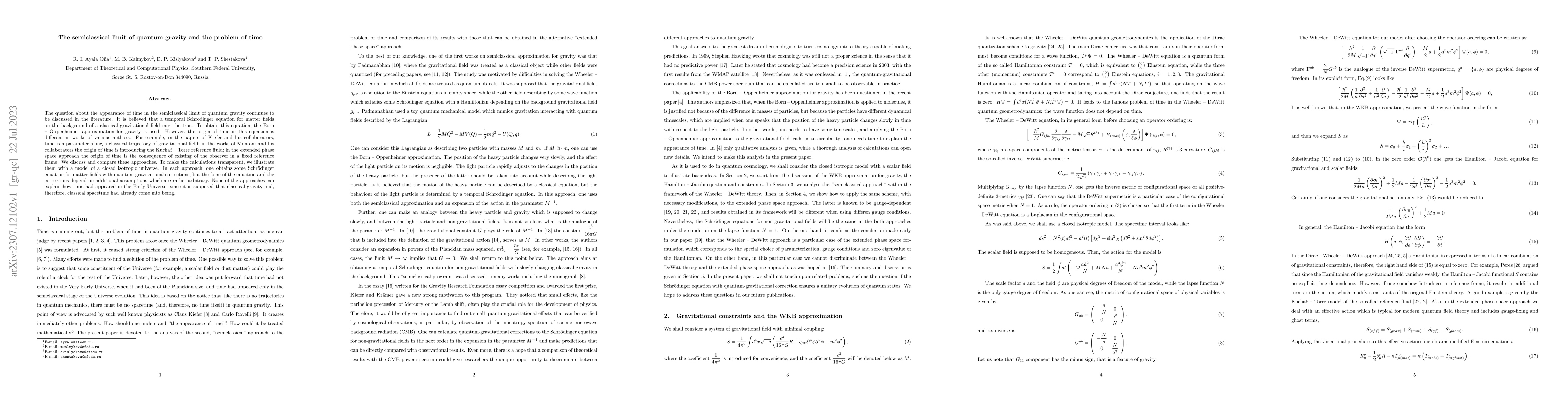 Thumbnail for The semiclassical limit of quantum gravity and the problem of time
