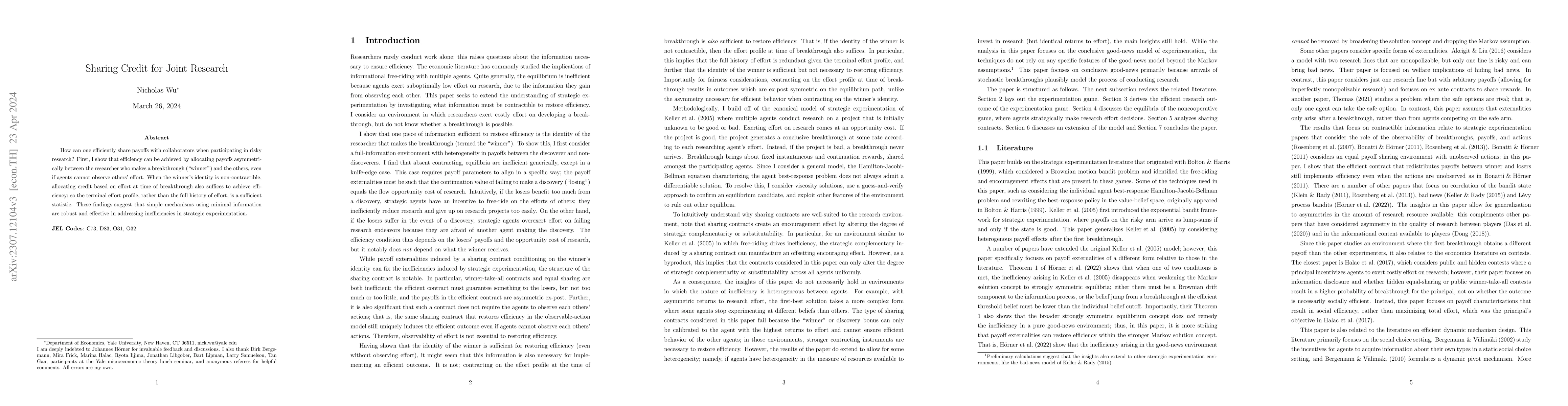 Thumbnail for Sharing Credit for Joint Research