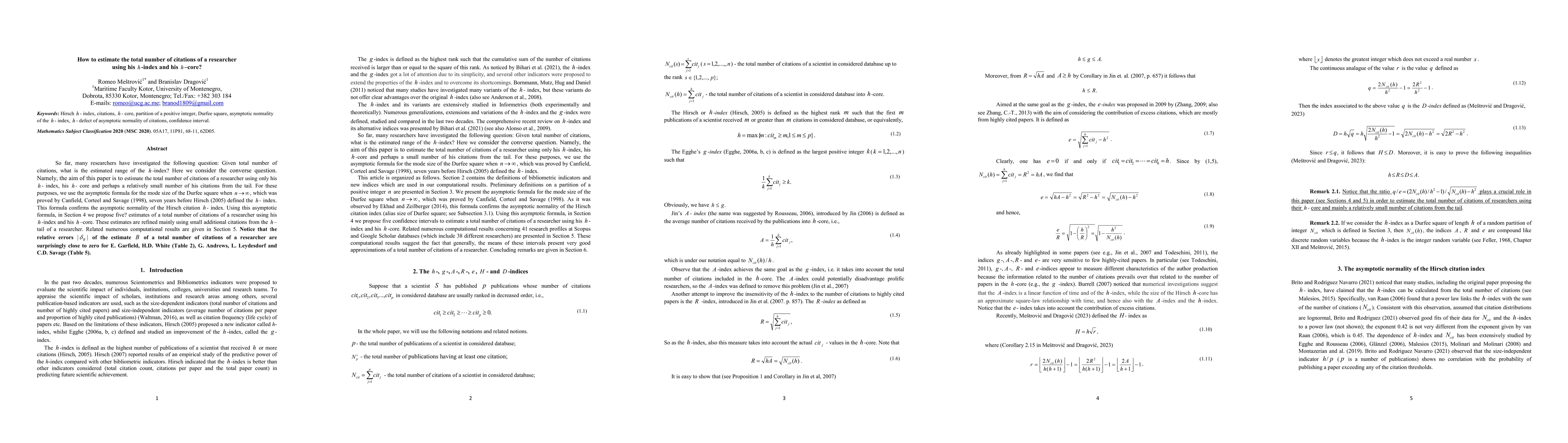 Thumbnail for How to estimate the total number of citations of a researcher using his
  h index and his h core?