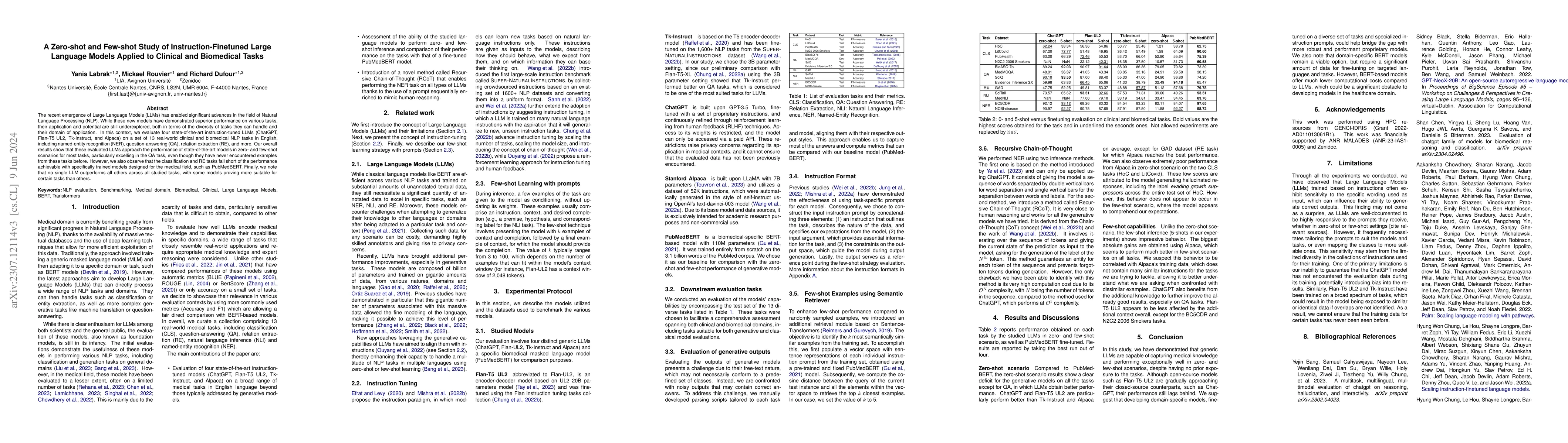 Thumbnail for A Zero-shot and Few-shot Study of Instruction-Finetuned Large Language
  Models Applied to Clinical and Biomedical Tasks