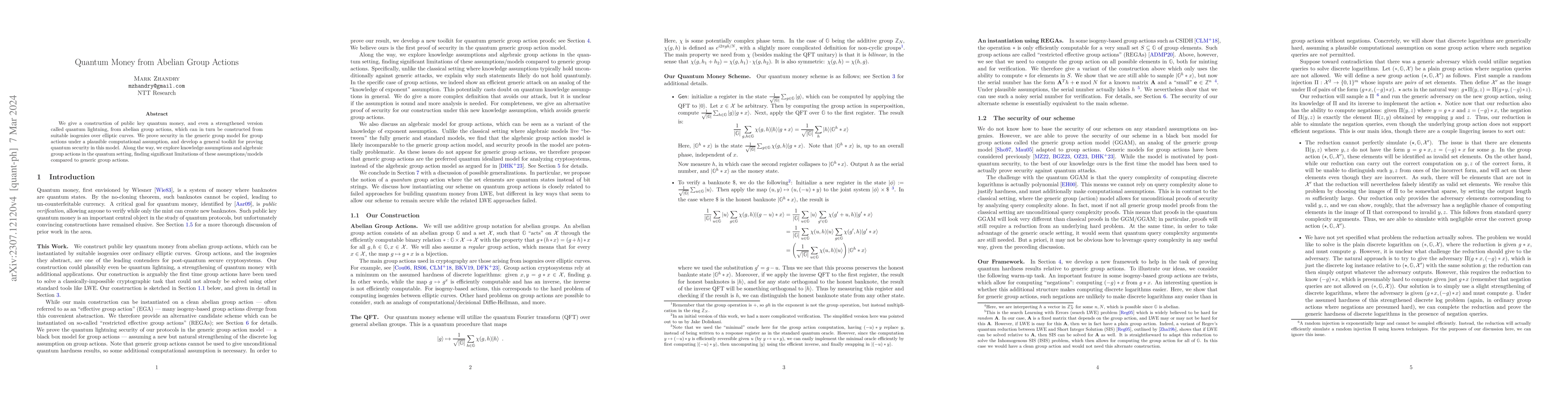 Thumbnail for Quantum Money from Abelian Group Actions