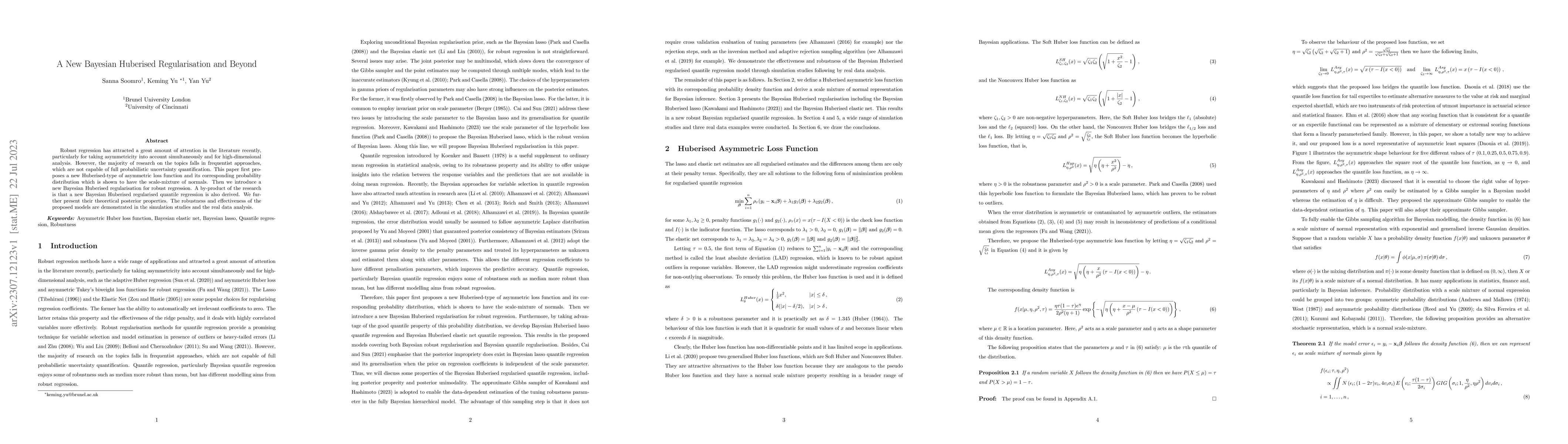 Thumbnail for A New Bayesian Huberised Regularisation and Beyond