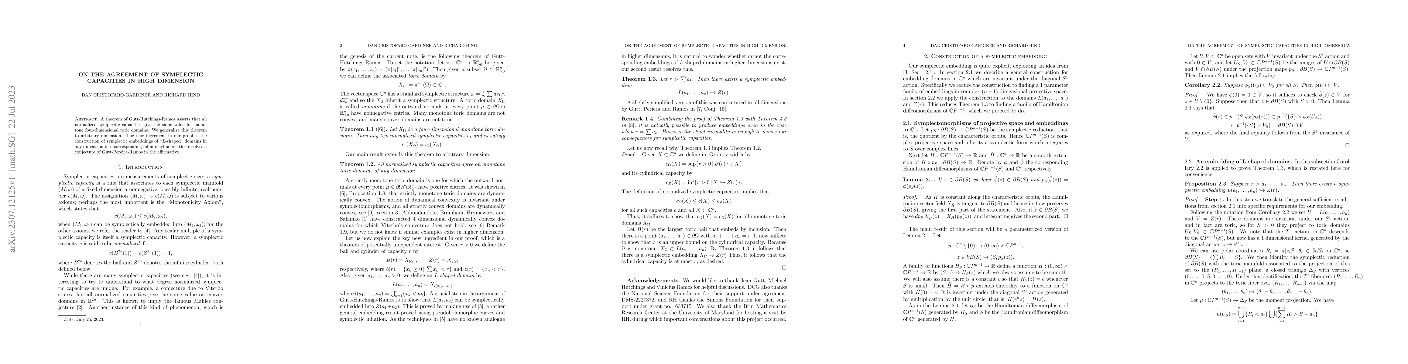 Thumbnail for On the agreement of symplectic capacities in high dimension