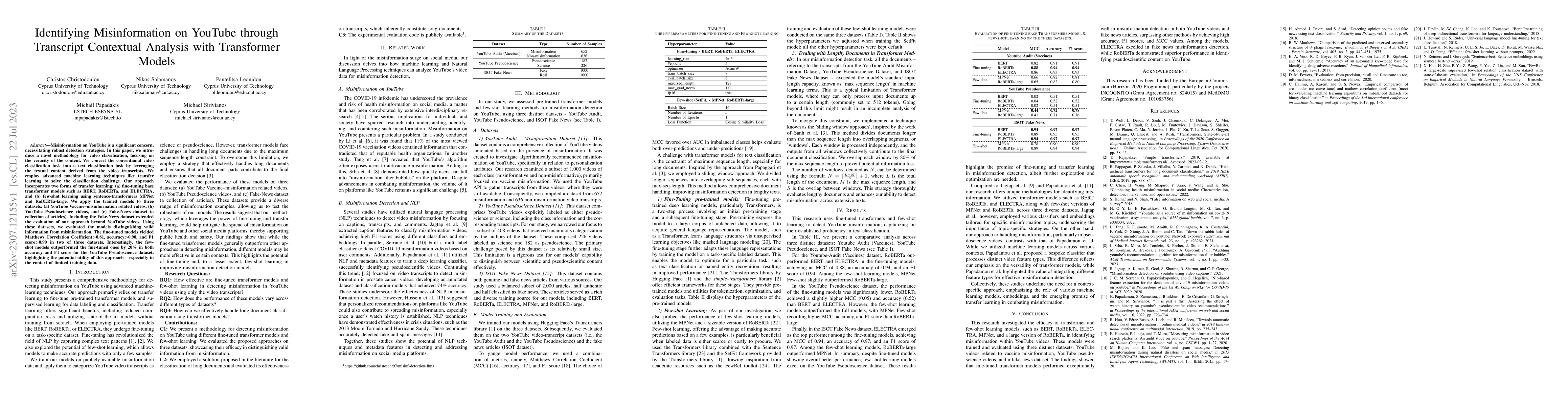 Thumbnail for Identifying Misinformation on YouTube through Transcript Contextual
  Analysis with Transformer Models