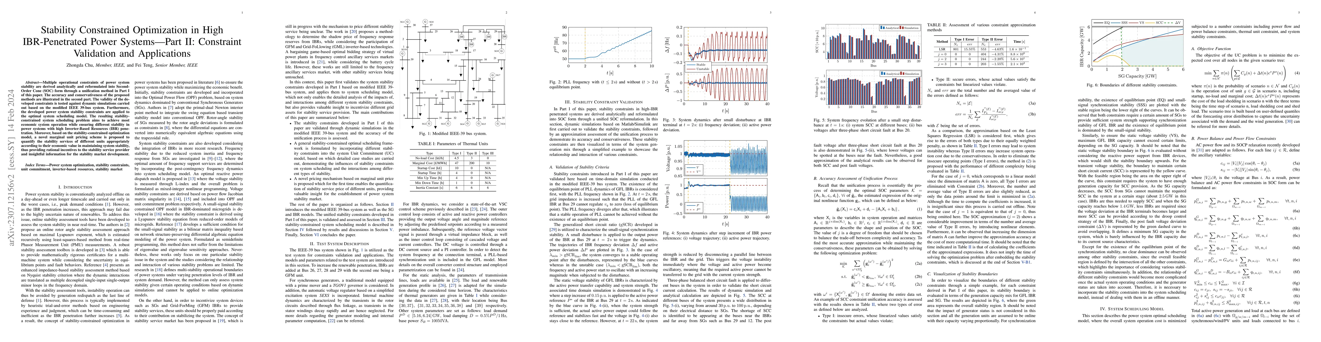 Thumbnail for Stability Constrained Optimization in High IBR-Penetrated Power
  Systems-Part II: Constraint Validation and Applications