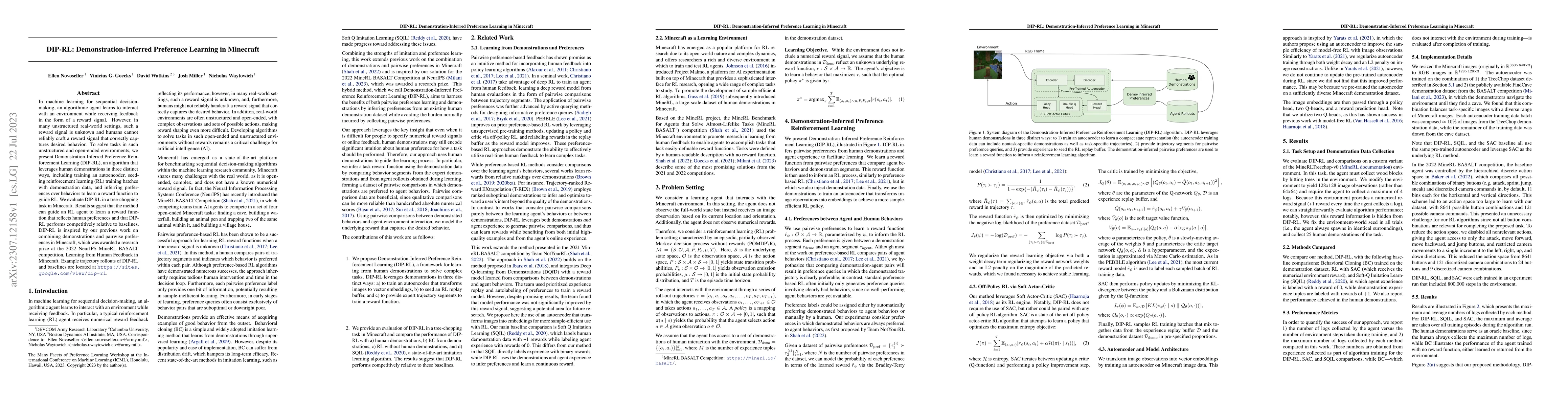 Thumbnail for DIP-RL: Demonstration-Inferred Preference Learning in Minecraft