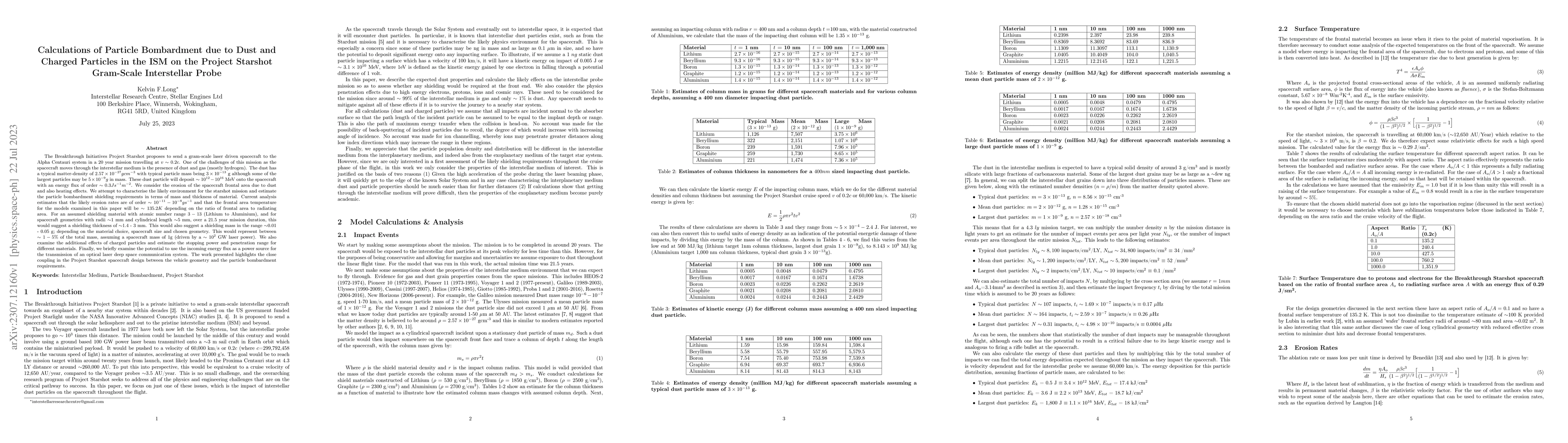 Thumbnail for Calculations of Particle Bombardment due to Dust and Charged Particles
  in the ISM on the Project Starshot Gram-Scale Interstellar Probe