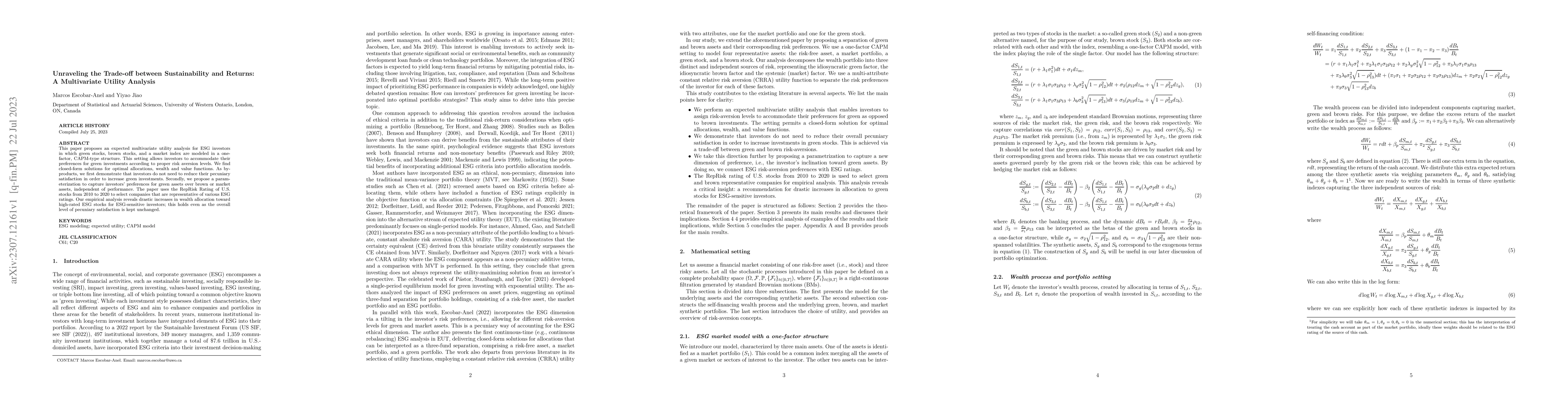 Thumbnail for Unraveling the Trade-off between Sustainability and Returns: A
  Multivariate Utility Analysis